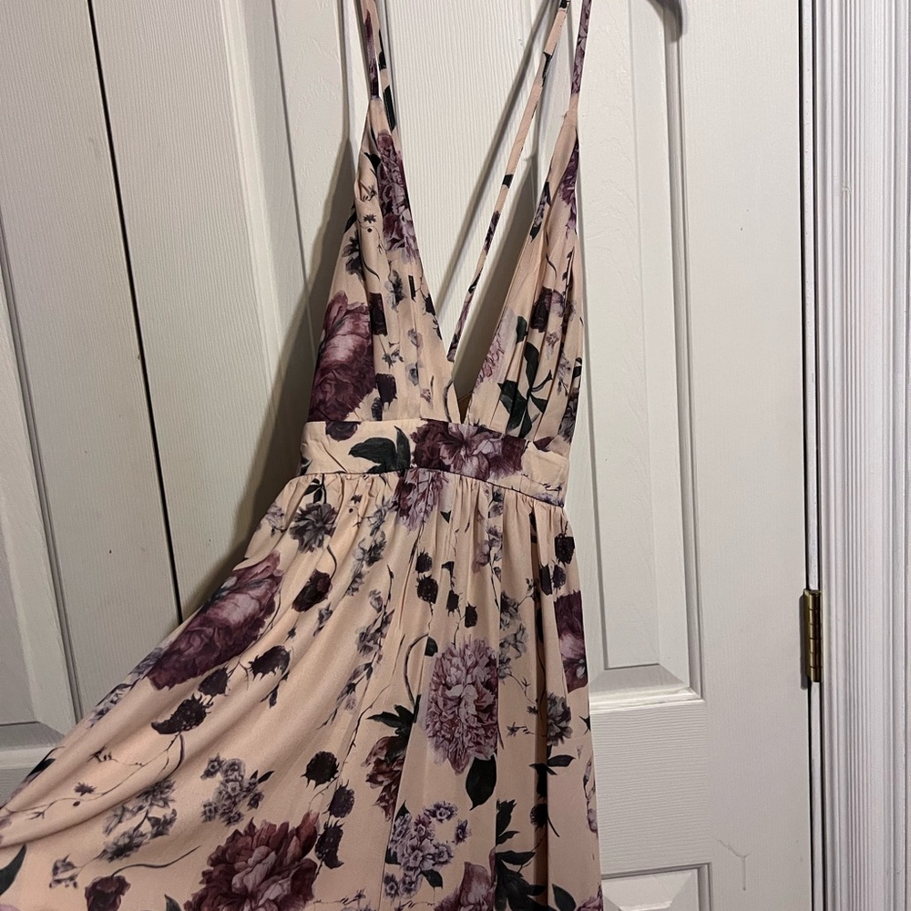 Floral V-Neck Dress in Cream and Purple